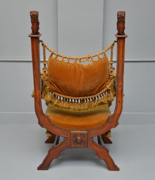 CHARMING RENAISSANCE REVIVAL CARVED OAK X FRAME CHAIR - ADDITIONAL PHOTO 7