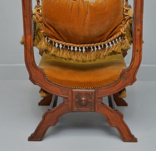 CHARMING RENAISSANCE REVIVAL CARVED OAK X FRAME CHAIR - ADDITIONAL PHOTO 8
