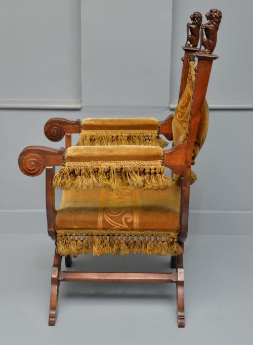 CHARMING RENAISSANCE REVIVAL CARVED OAK X FRAME CHAIR - ADDITIONAL PHOTO 9