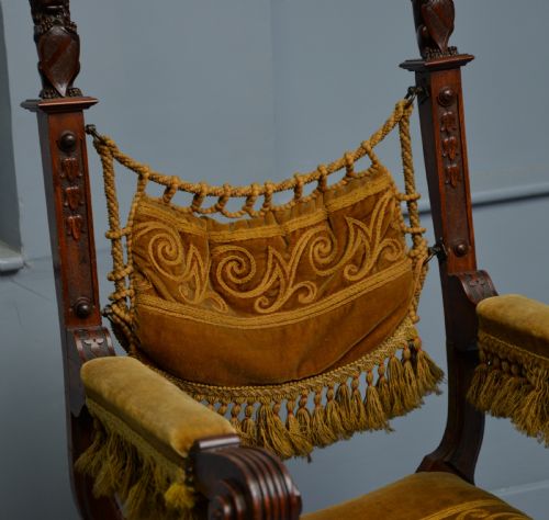 CHARMING RENAISSANCE REVIVAL CARVED OAK X FRAME CHAIR - ADDITIONAL PHOTO 13