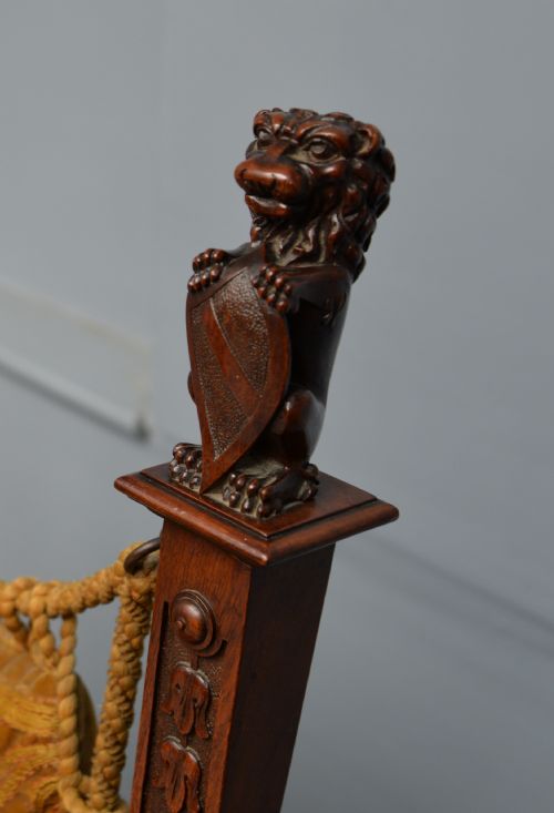 CHARMING RENAISSANCE REVIVAL CARVED OAK X FRAME CHAIR - ADDITIONAL PHOTO 17