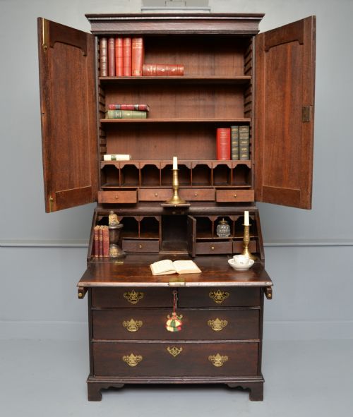 EARLY 18TH CENTURY SOLID OAK BUREAU BOOKCASE CABINET - ADDITIONAL PHOTO 1