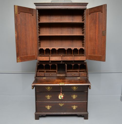 EARLY 18TH CENTURY SOLID OAK BUREAU BOOKCASE CABINET - ADDITIONAL PHOTO 10