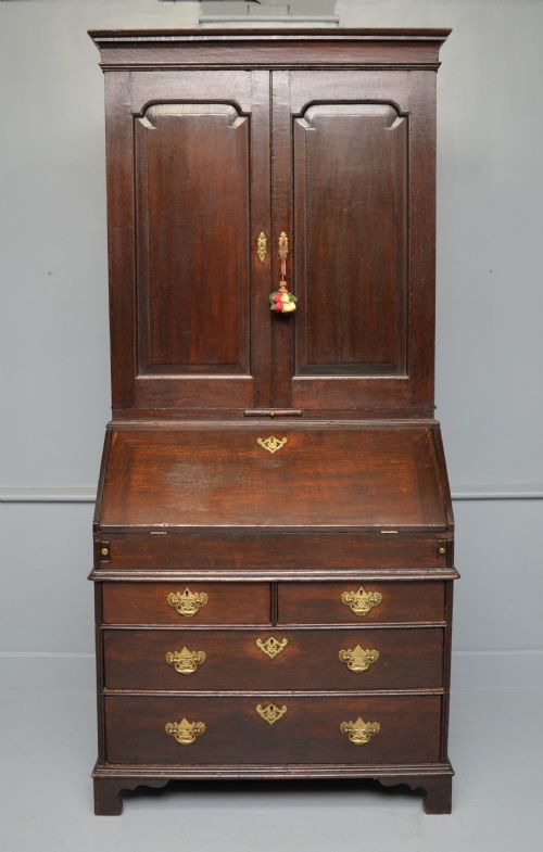 EARLY 18TH CENTURY SOLID OAK BUREAU BOOKCASE CABINET - ADDITIONAL PHOTO 13