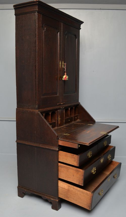 EARLY 18TH CENTURY SOLID OAK BUREAU BOOKCASE CABINET - ADDITIONAL PHOTO 24