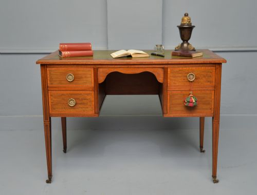 EDWARDIAN INLAID MAHOGANY LEATHER TOP WRITING DESK - ADDITIONAL PHOTO 16