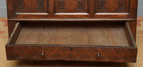 fig 2. Charming 17th Century Carved Oak Mule Chest