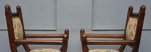 VICTORIAN GOTHIC REVIVAL PAIR OF OAK HALL CHAIRS - ADDITIONAL PHOTO 7