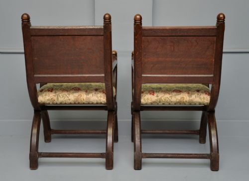 VICTORIAN GOTHIC REVIVAL PAIR OF OAK HALL CHAIRS - ADDITIONAL PHOTO 8