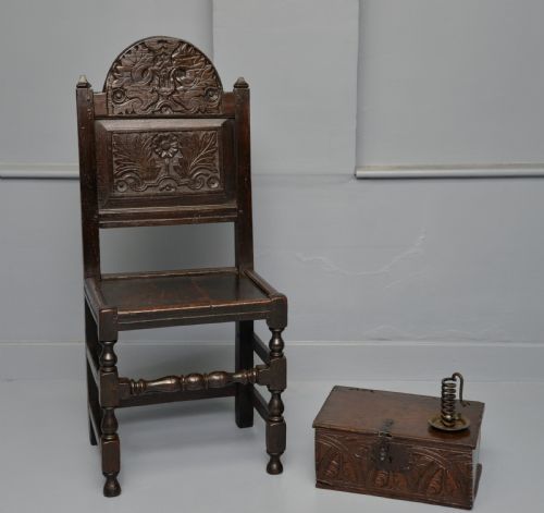 17TH CENTURY CARVED OAK JOINT BACKSTOOL SIDE CHAIR - ADDITIONAL PHOTO 1