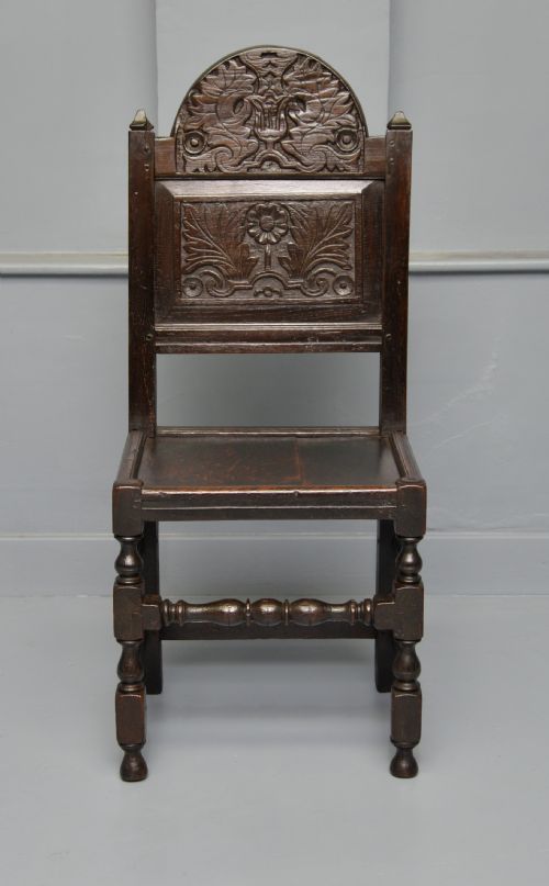 17TH CENTURY CARVED OAK JOINT BACKSTOOL SIDE CHAIR - ADDITIONAL PHOTO 3