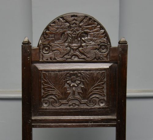 17TH CENTURY CARVED OAK JOINT BACKSTOOL SIDE CHAIR - ADDITIONAL PHOTO 5