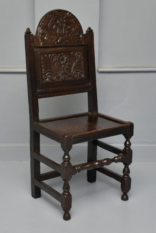 17TH CENTURY CARVED OAK JOINT BACKSTOOL SIDE CHAIR - ADDITIONAL PHOTO 6