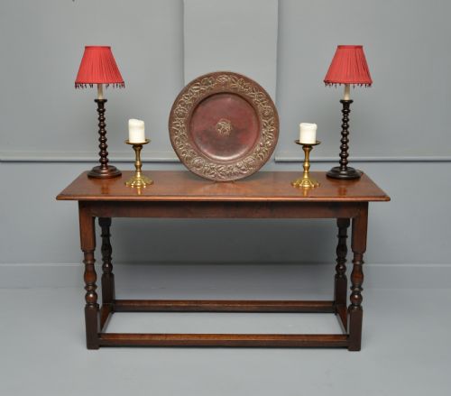 ANTIQUE REFECTORY STYLE SOLID OAK SLIM HALL SIDE TABLE - ADDITIONAL PHOTO 2