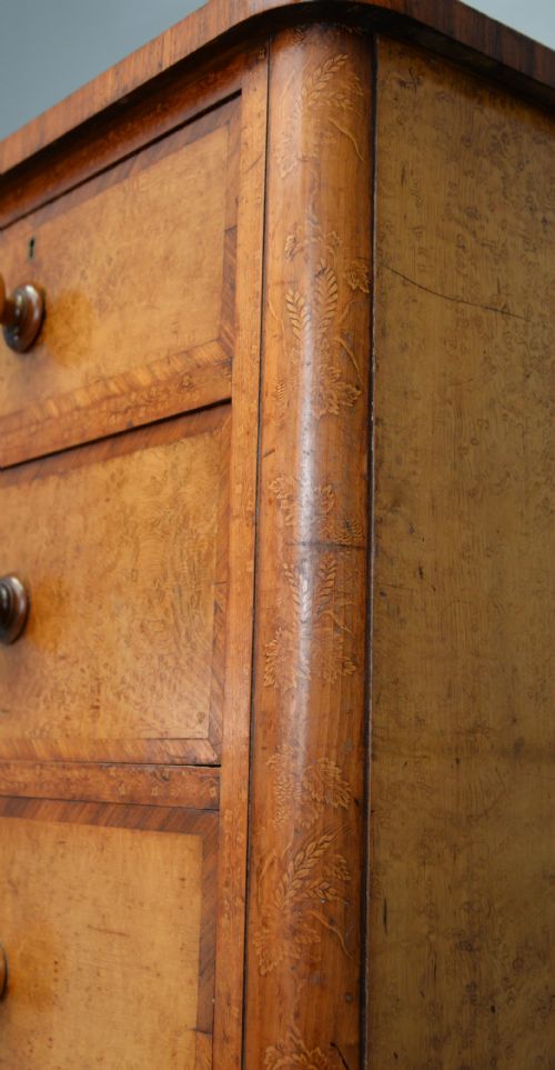 STUNNING RARE FINE VICTORIAN SATINWOOD EMBELLISHED CHEST OF DRAWERS - ADDITIONAL PHOTO 10