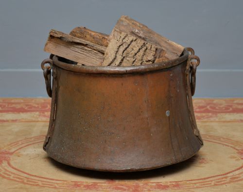 LARGE ANTIQUE 19TH CENTURY COPPER LOG BIN CAULDRON - ADDITIONAL PHOTO 1