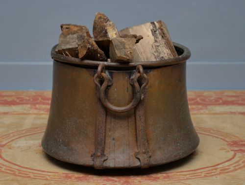 LARGE ANTIQUE 19TH CENTURY COPPER LOG BIN CAULDRON - ADDITIONAL PHOTO 4