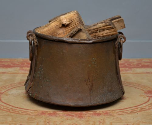 LARGE ANTIQUE 19TH CENTURY COPPER LOG BIN CAULDRON - ADDITIONAL PHOTO 5