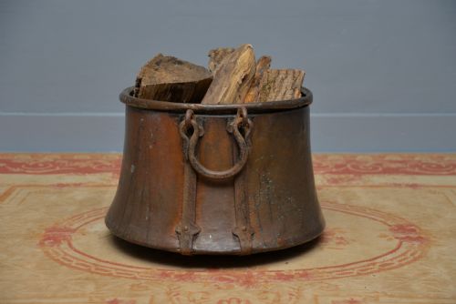 LARGE ANTIQUE 19TH CENTURY COPPER LOG BIN CAULDRON - ADDITIONAL PHOTO 7