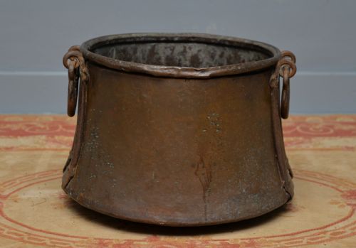 LARGE ANTIQUE 19TH CENTURY COPPER LOG BIN CAULDRON - ADDITIONAL PHOTO 11