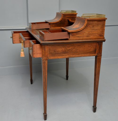 SHERATON REVIVAL INLAID ROSEWOOD LADIES WRITING TABLE DESK - ADDITIONAL PHOTO 10