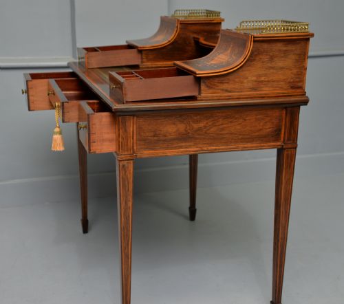 SHERATON REVIVAL INLAID ROSEWOOD LADIES WRITING TABLE DESK - ADDITIONAL PHOTO 11