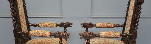 LARGE PAIR VICTORIAN GREEN MAN CARVED OAK THRONE CHAIRS - ADDITIONAL PHOTO 8
