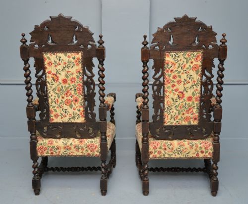 LARGE PAIR VICTORIAN GREEN MAN CARVED OAK THRONE CHAIRS - ADDITIONAL PHOTO 9