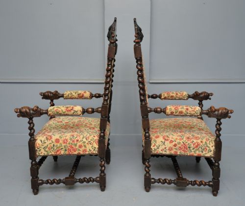 LARGE PAIR VICTORIAN GREEN MAN CARVED OAK THRONE CHAIRS - ADDITIONAL PHOTO 10