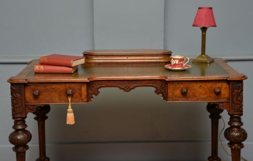 ELEGANT VICTORIAN BURR WALNUT LADIES WRITING TABLE DESK - ADDITIONAL PHOTO 4