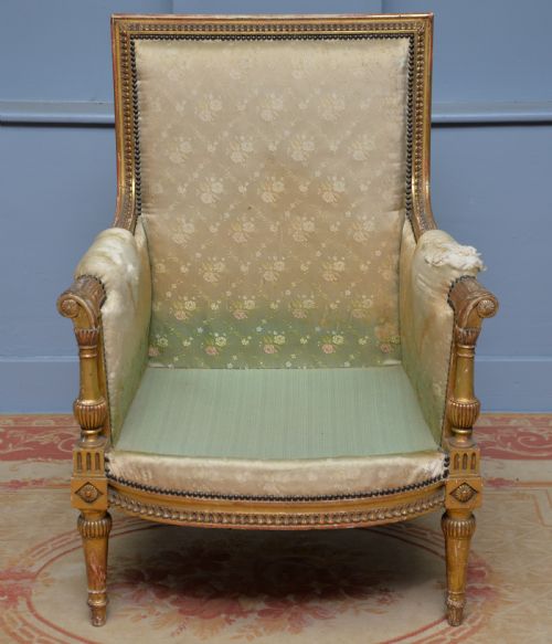 19TH CENTURY FRENCH LOUIS XVI STYLE GILTWOOD BERGERE CHAIR - ADDITIONAL PHOTO 3