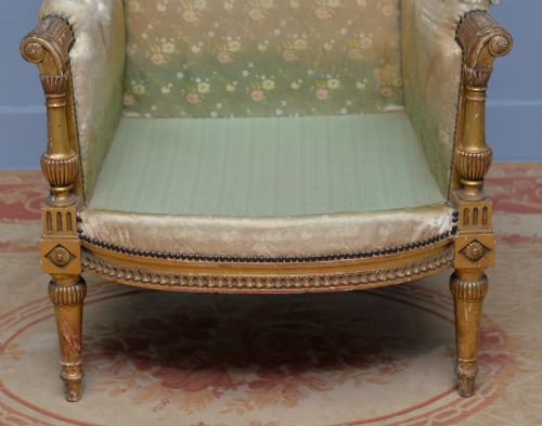19TH CENTURY FRENCH LOUIS XVI STYLE GILTWOOD BERGERE CHAIR - ADDITIONAL PHOTO 6