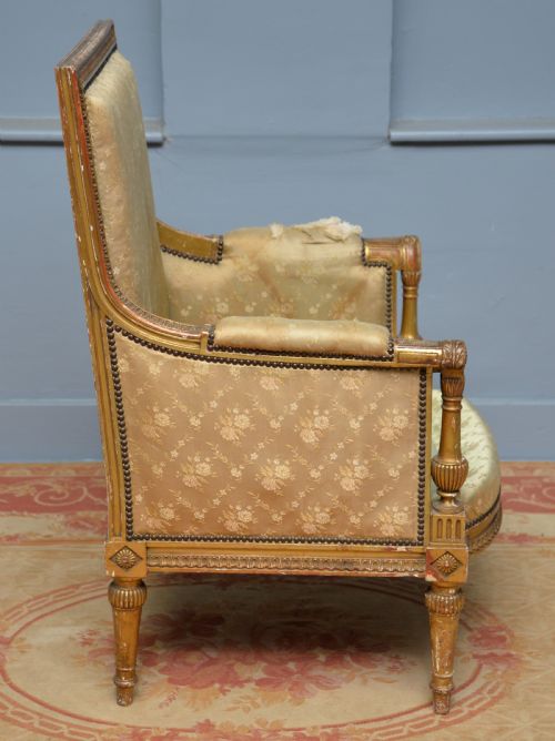 19TH CENTURY FRENCH LOUIS XVI STYLE GILTWOOD BERGERE CHAIR - ADDITIONAL PHOTO 8
