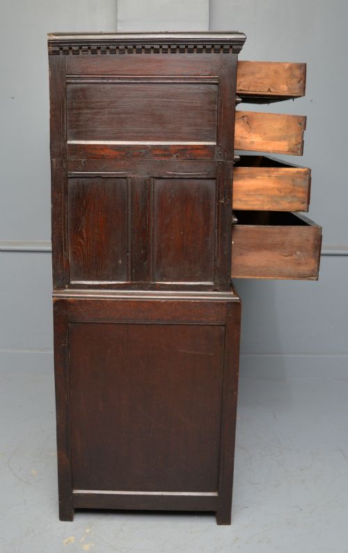 17TH CENTURY CHARLES II OAK CHEST OF DRAWERS ON LATER CUPBOARD - ADDITIONAL PHOTO 12