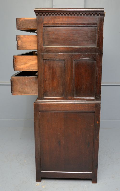 17TH CENTURY CHARLES II OAK CHEST OF DRAWERS ON LATER CUPBOARD - ADDITIONAL PHOTO 15