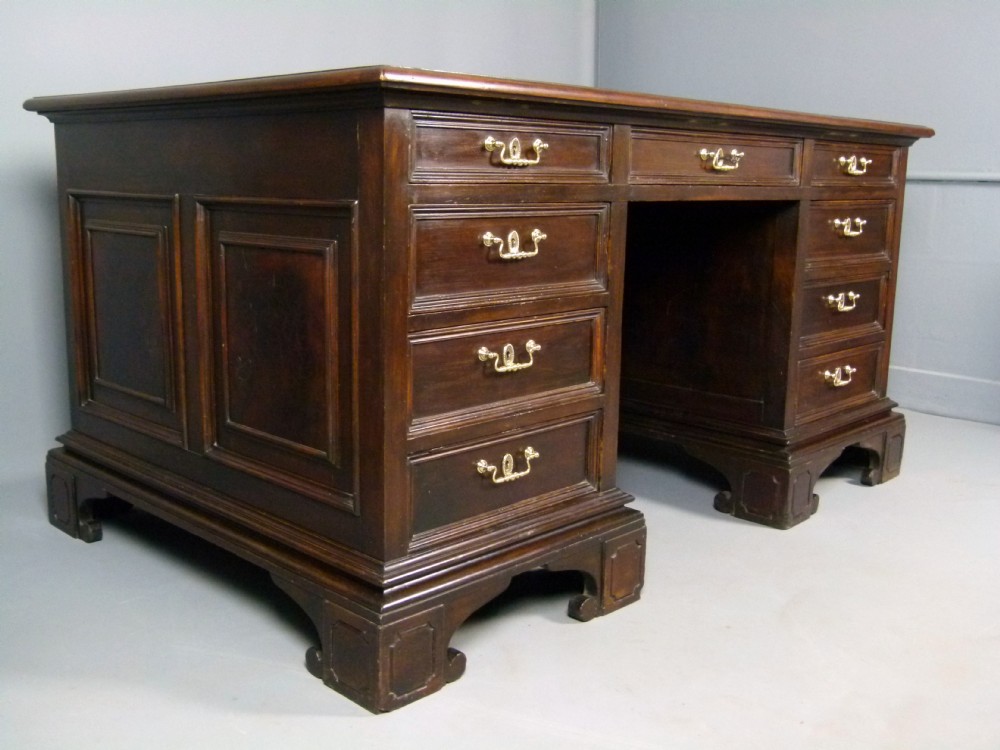 Large 19th Century Italian Walnut Pedestal Desk.