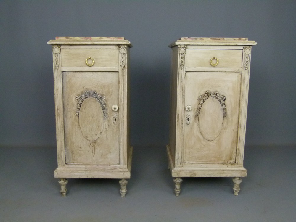 Pair Of French Solid Oak Painted Bedside Cabinets.