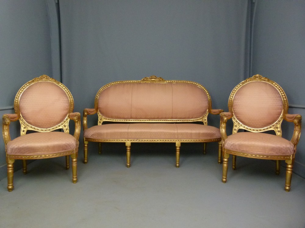 Elegant French Giltwood Three Piece Suite