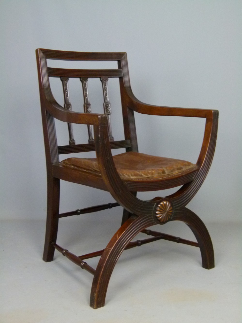Victorian Mahogany X Frame Arm Chair
