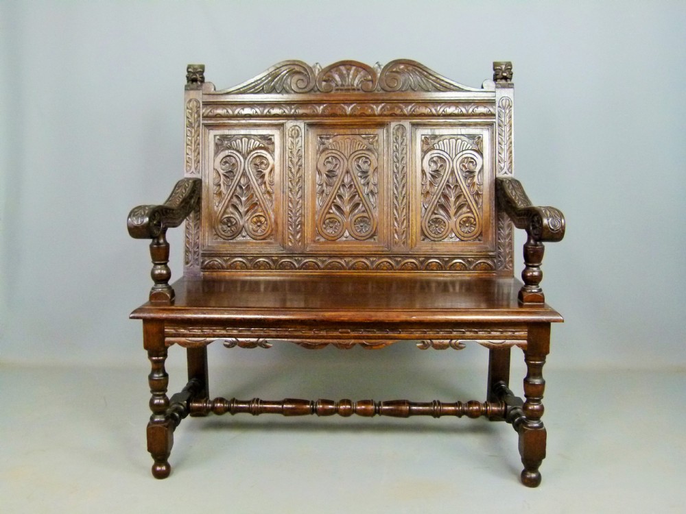 Charming Victorian Carved Oak Settle
