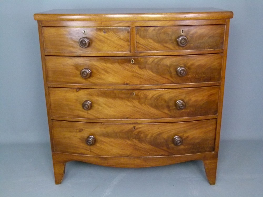 Early 19th Century Georgian Mahogany Bow-Front Chest Of Drawers