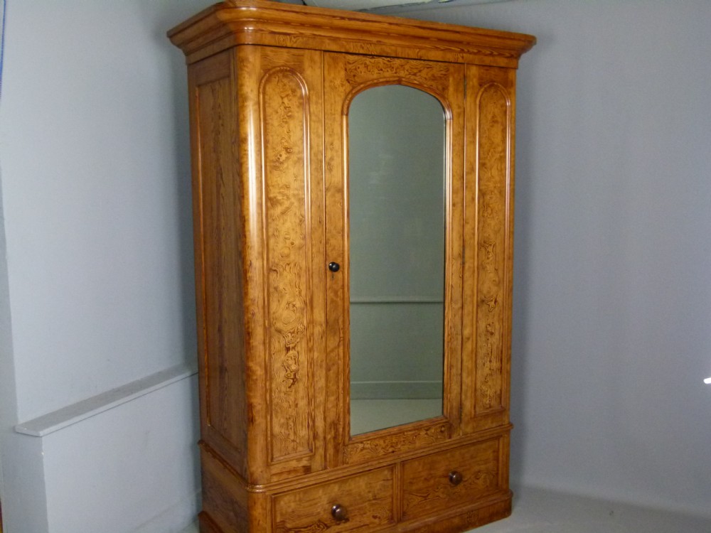 Super Quality Victorian Highly Figured Pine Mirrored Wardrobe