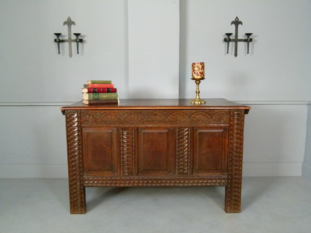 Charming Victorian Carved Oak Coffer Chest