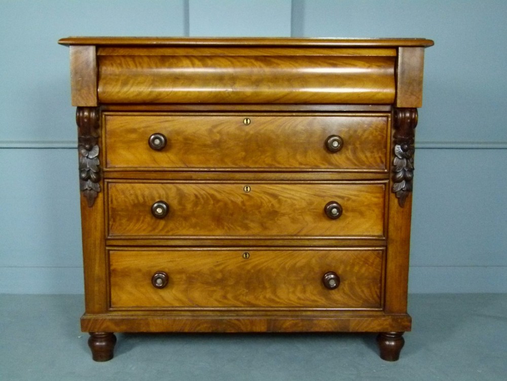 Victorian Flame Mahogany Scottish Chest Of Drawers