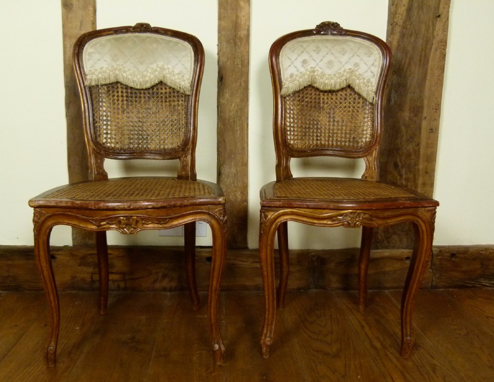 Pretty Pair Of French Louis XV Caned Chairs Original Paint View II