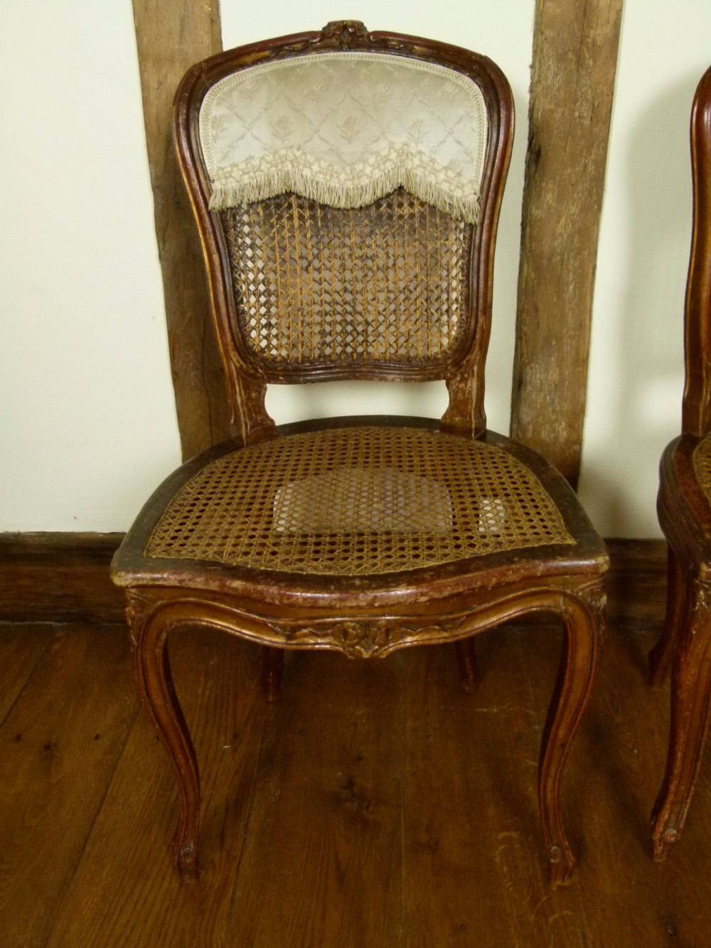 Pretty Pair Of French Louis XV Caned Chairs Original Paint View III