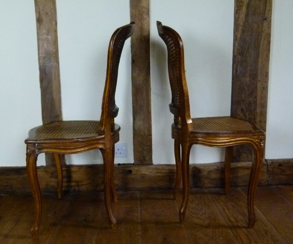 Pretty Pair Of French Louis XV Caned Chairs Original Paint View V