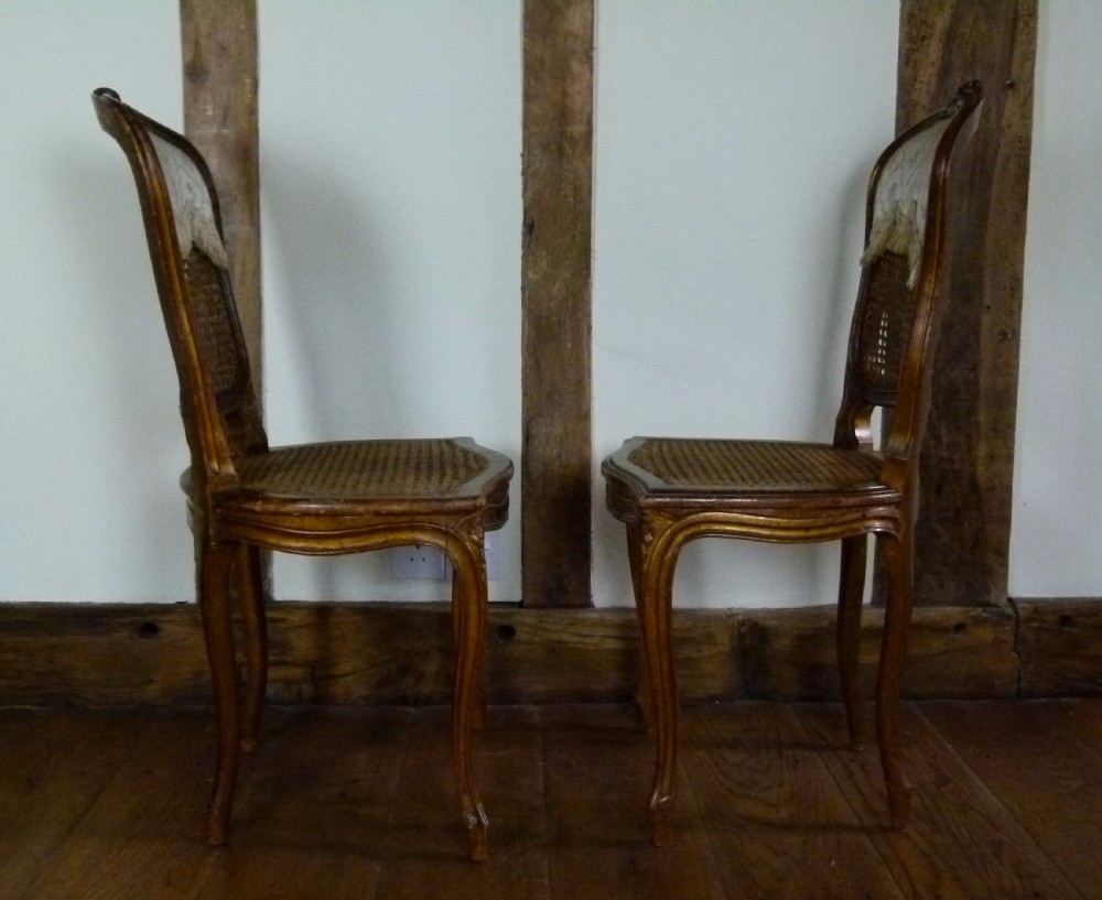 Pretty Pair Of French Louis XV Caned Chairs Original Paint View VI