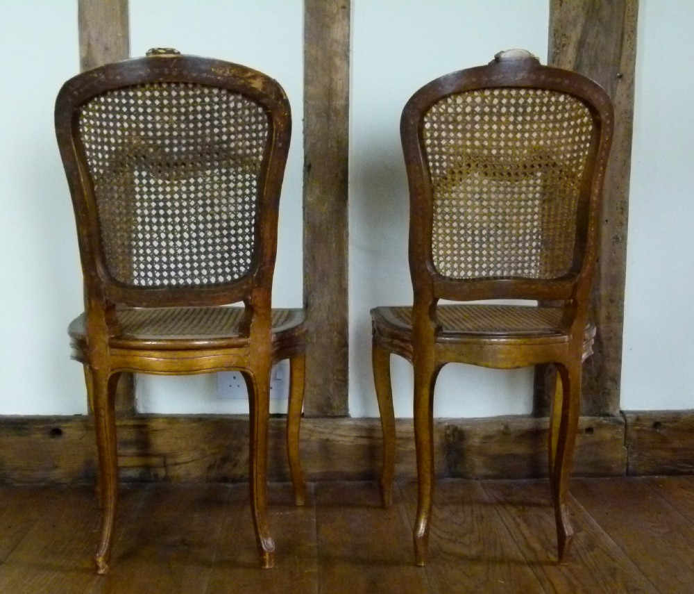 Pretty Pair Of French Louis XV Caned Chairs Original Paint View VII