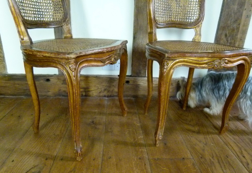 Pretty Pair Of French Louis XV Caned Chairs Original Paint View VIII